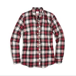 J. CREW | Ruffle Front Tartan Plaid Shirt top Cozy Holiday Festive RED sz S